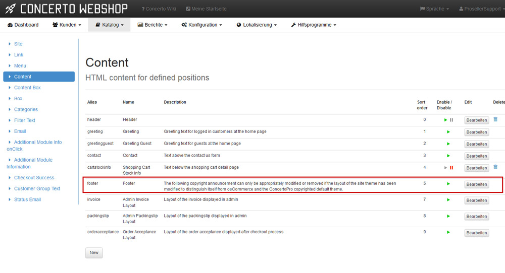 Webshop Katalog Content Footer anpassen