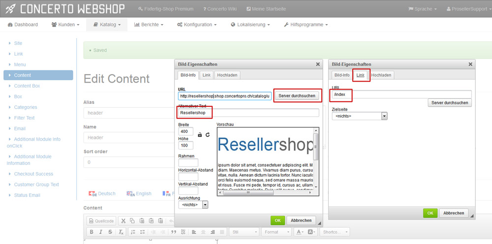 Webshop Katalog Content Header anpassen - Logo einfügen 2