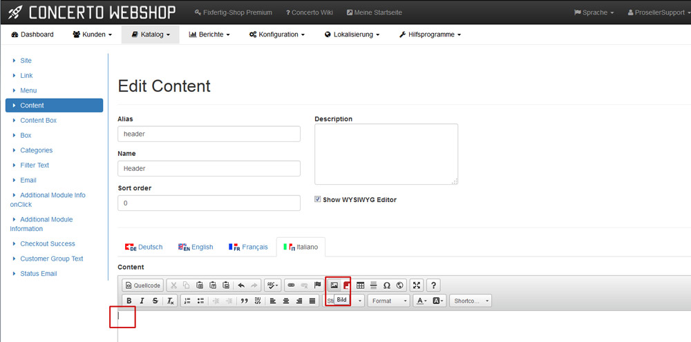 Webshop Katalog Content Header anpassen - Logo einfügen