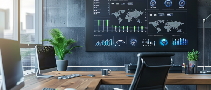 Grosses digitales Dashboard in einem modernen Büro für ERP-Systeme 2024